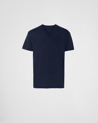 Prada T-Shirt En Jersey Blanc - Bleu
