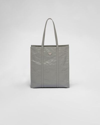 Prada Medium Antique Nappa Leather Tote Bag - Gray