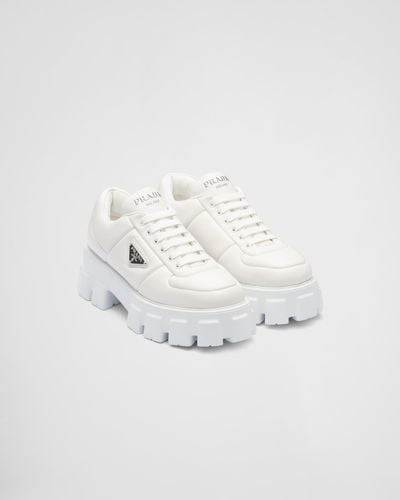 Prada Soft Padded Nappa Leather Laced-up Shoes - White