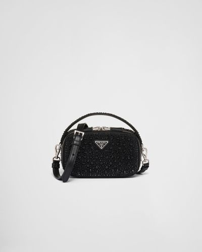 Prada Odette Crystal-Studded Satin Mini-Bag - Black