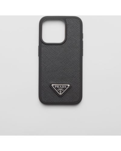 Prada Saffiano Leather Cover For Iphone 15 Pro - Black