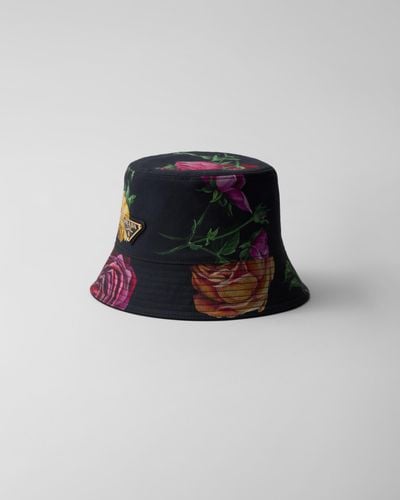 Prada Reversible Printed Cotton Bucket Hat - Black