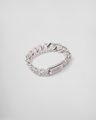 Prada Crystal Logo Jewels Bracelet - Metallic