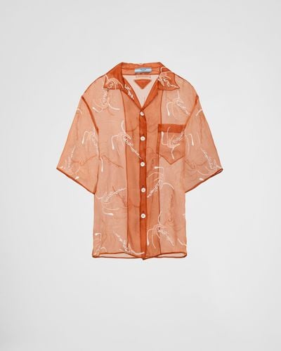 Prada Embroidered Organza Shirt - Orange