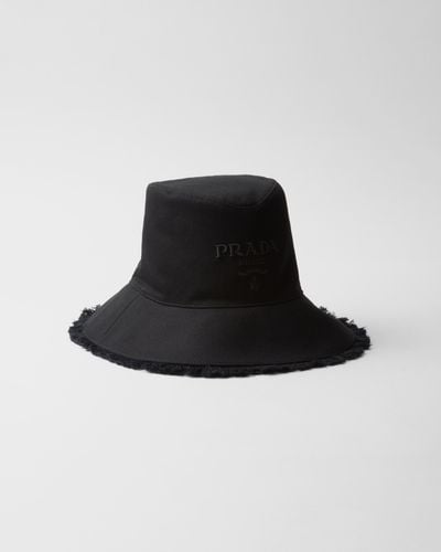 Prada Wide-Brimmed Drill Bucket Hat - Black