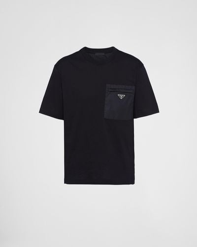 Prada T-shirt En Re-nylon Et Jersey - Noir