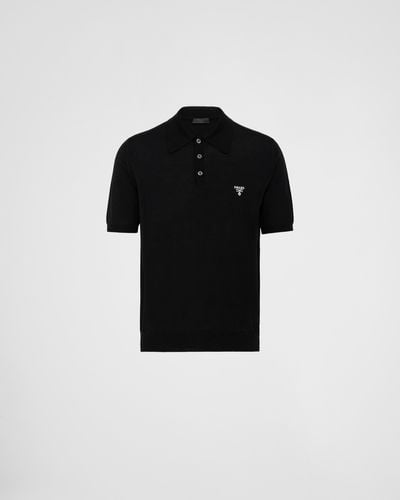 Prada Superfine Wool Polo Shirt - Black