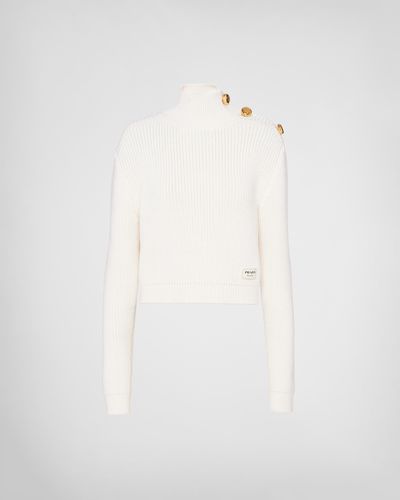 Prada High-neck Logo-appliqué Wool Knitted Sweater - White