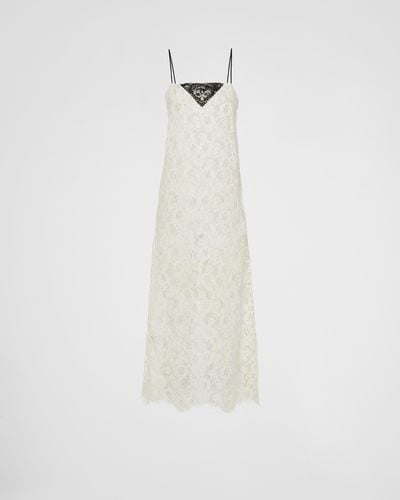 Prada Embroidered Lace Midi-dress - White