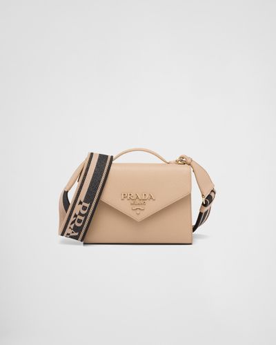 Prada Monochrome Saffiano And Leather Bag - Natural