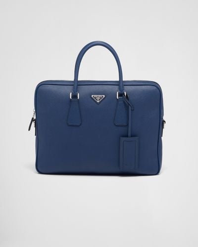 Prada Saffiano Leather Work Bag - Blue