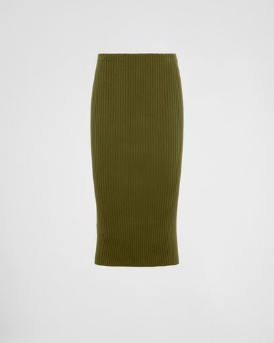 Prada Ribbed Knit Cotton Skirt - Green