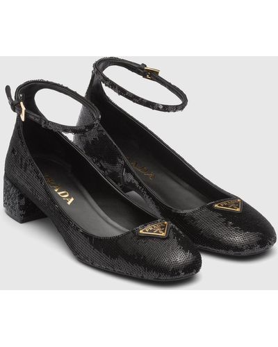 Prada Sequined Satin Court Shoes - Black