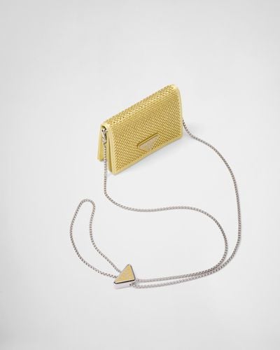 Prada Cardholder With Shoulder Strap And Crystals - White