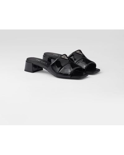 Prada Quilted Patent Leather Sandals - Black