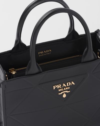 Prada Mini Symbole Leather Bag With Stitching in Natural | Lyst