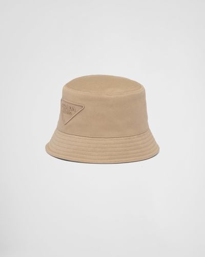 Prada Triangle Logo Fringe Bucket Hat - Natural