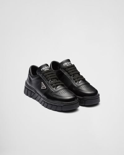 Prada Colour-blocked Brand-plaque Leather Mid-top Platform Sneakers - Black