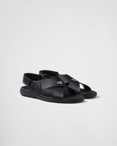 Prada Crisscross Leather Sandals - Black