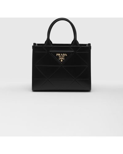 Prada Mini Symbole Leather Bag With Stitching - Black