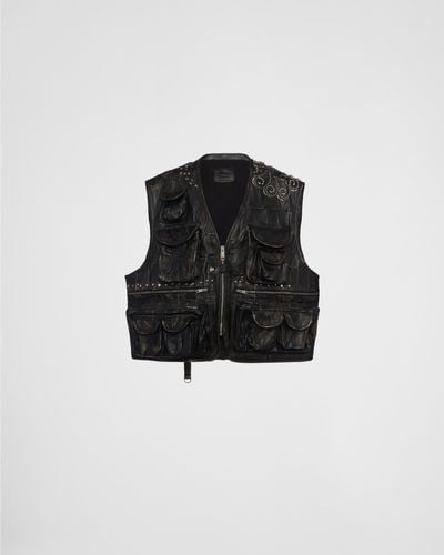 Prada Nappa Leather Patchwork Vest - Black