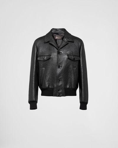 Prada Jacke aus strukturiertem Leder - Schwarz