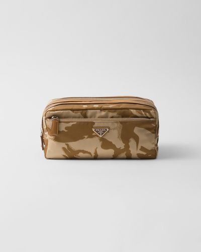 Prada Printed Re-Nylon And Leather Pouch - Natural