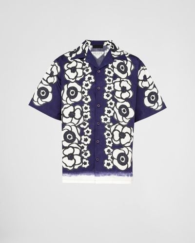 Prada Short-Sleeved Printed Cotton Shirt - Blue