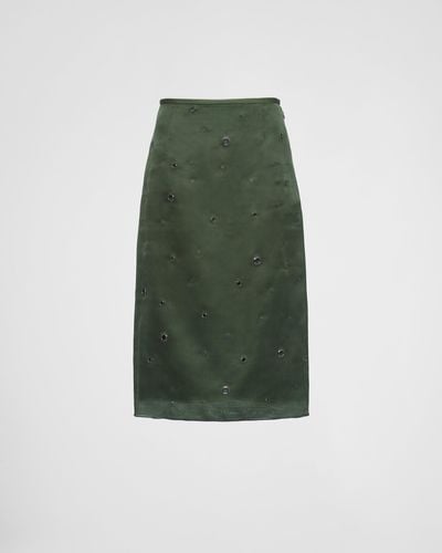 Prada Grommet-Embellished Organza Midi-Skirt - Green