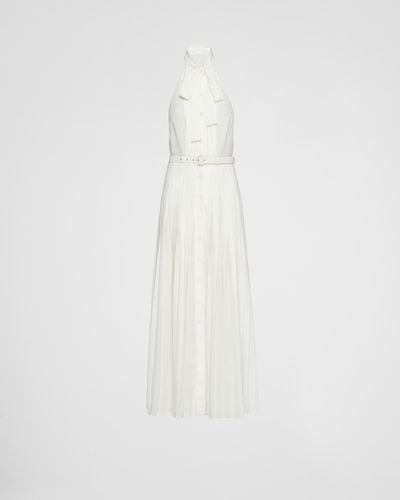 Prada Long Crêpe De Chine Jacquard Dress - White