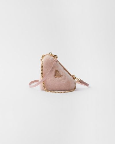 Prada Triangular Shearling And Saffiano Leather Mini-pouch - Pink