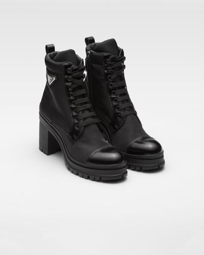 Prada Bottines En Nylon Et En Cuir À Logo - Noir