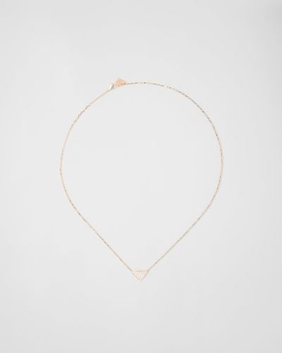 Prada Eternal Gold Micro Triangle Pendant Necklace In Yellow Gold And Diamonds - White