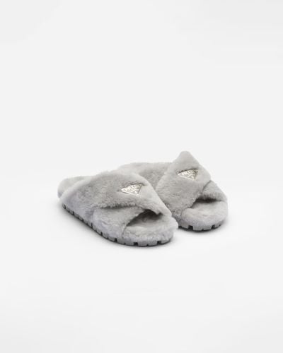 Prada Shearling Sandals - Gray