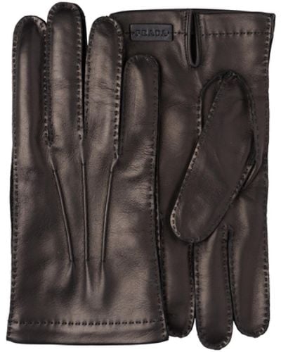 Prada Leather And Cashmere Gloves - Black