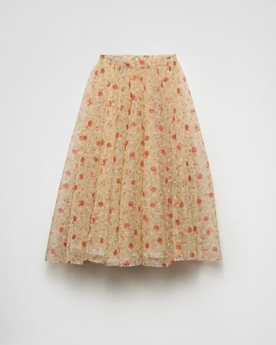 Prada Printed Nylonette Midi Skirt - Natural