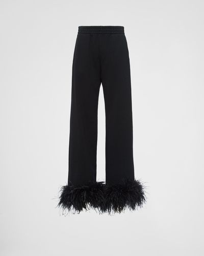Prada Cotton Fleece Sweatpants With Feather Trim - Black