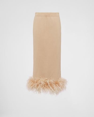 Prada Cotton Fleece Skirt With Feather Trim - White