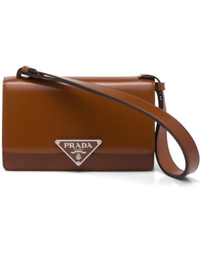 Prada Emblème Brushed-leather Bag - Brown