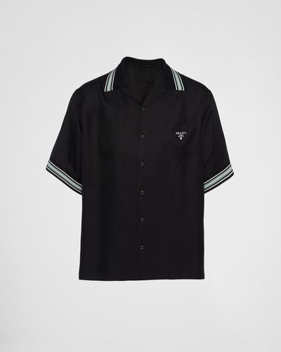 Prada Short-Sleeved Silk Twill Shirt - Black