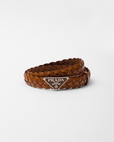 Prada Braided Leather Belt - Brown