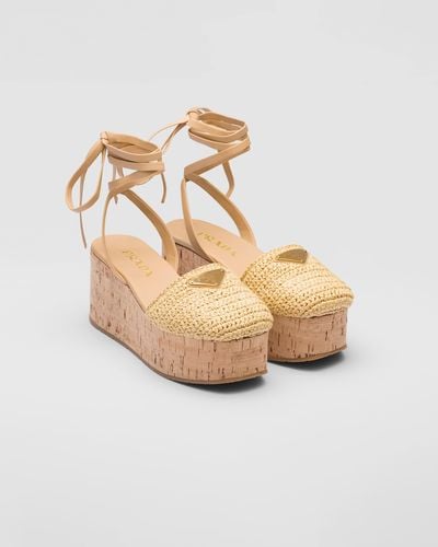 Prada Crochet Wedge Sandals - White