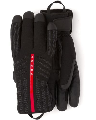 Prada Gore-Tex, Leather And Knit Ski Gloves - Black