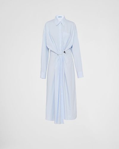 Prada Jacquard-kleid Aus Popeline - Blau