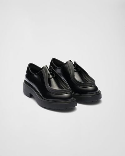 Prada Raised-edge Leather Lace-up Shoes - Black