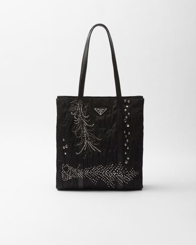 Prada Medium Re-Nylon Patchwork Tote Bag With Embroidery - Black