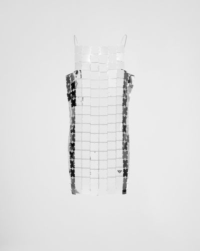 Prada Chainmail Square Maxi-Sequin Dress - White