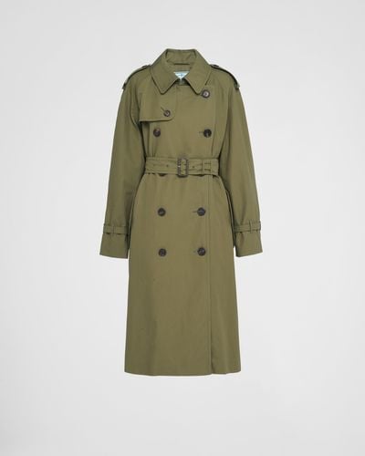Prada Double-Breasted Canvas Trench Coat - Green