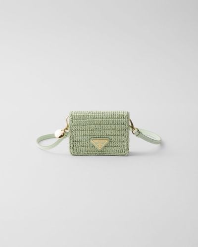 Prada Crochet Card Holder With Shoulder Strap - Green