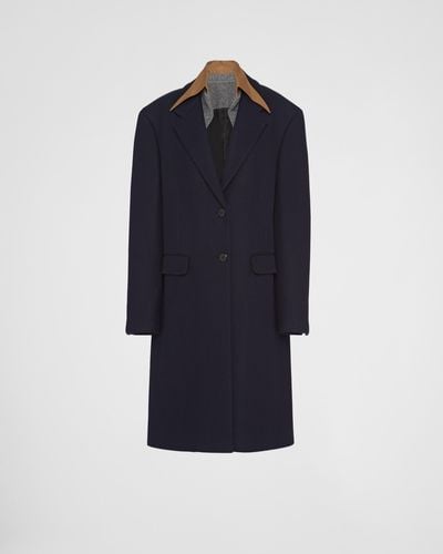 Prada Single-breasted Cachemire And Wool Coat With Collar - Blue